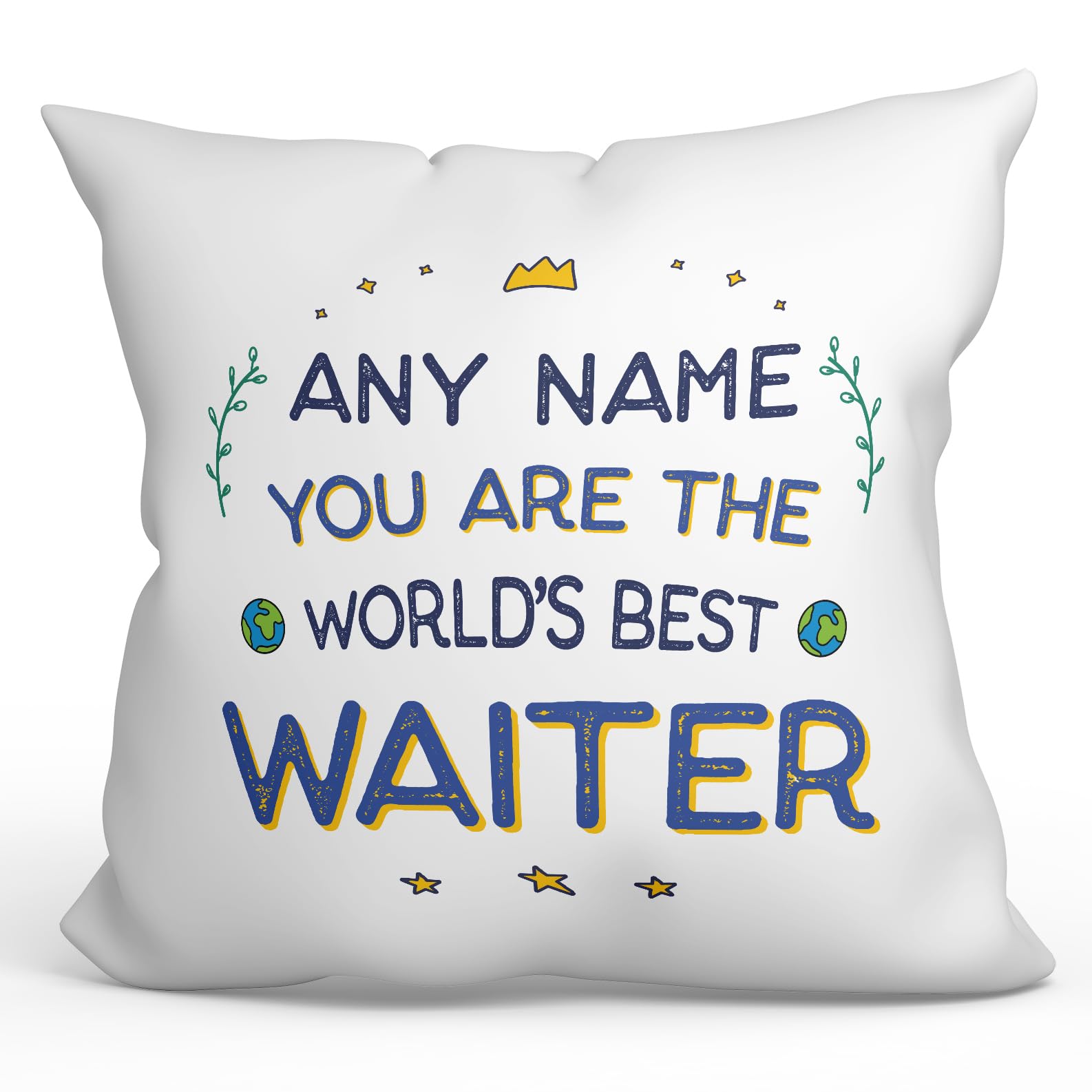 MUGFFINS Personalised Cushion for WAITER man Padding included - in English - World's Best - Funny custom gift - Pillow: cover and filling 15.7x15.7 inches — image 1