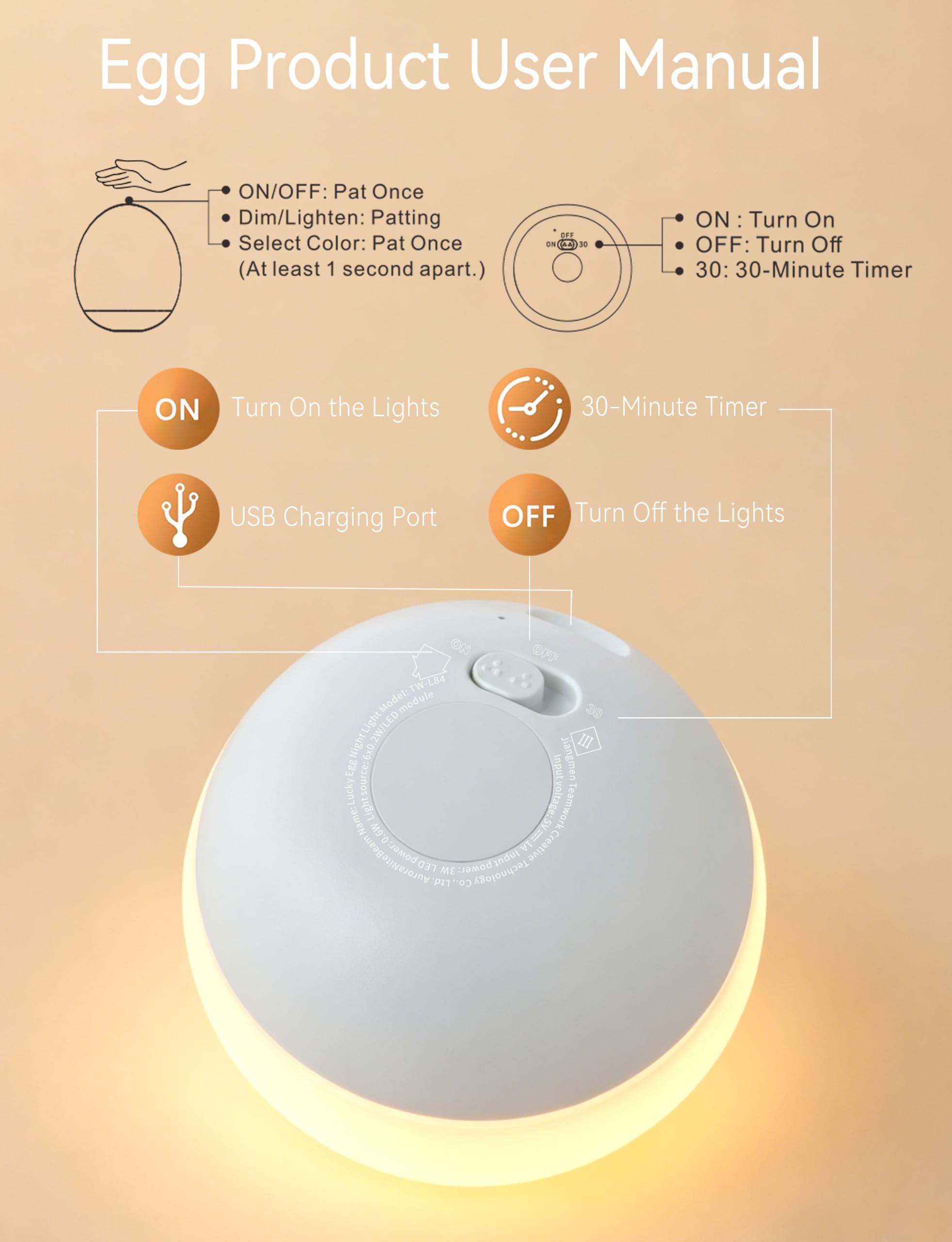 Luz nocturna de silicona para bebé, 7 luces de noche de huevo RGB para guardería, lámpara de noche portátil de atenuación de 3 niveles para lactancia, regalo para dormitorio de niños recién nacidos