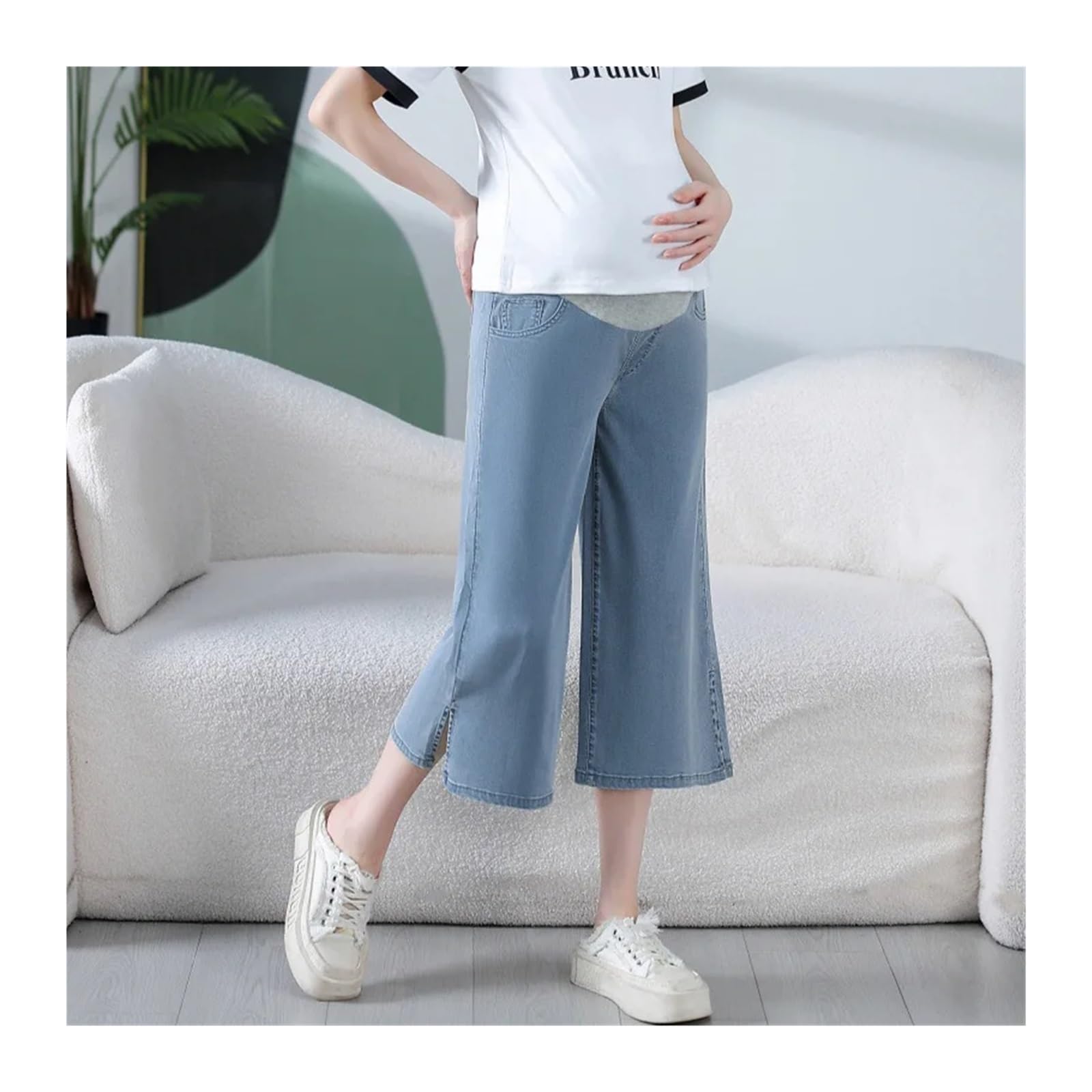 Pantalones Cortos de Maternidad de Verano, Vaqueros de Pierna Ancha, Talla Grande, Finos, Transpirables y Ligeros for Embarazadas.(XL)
