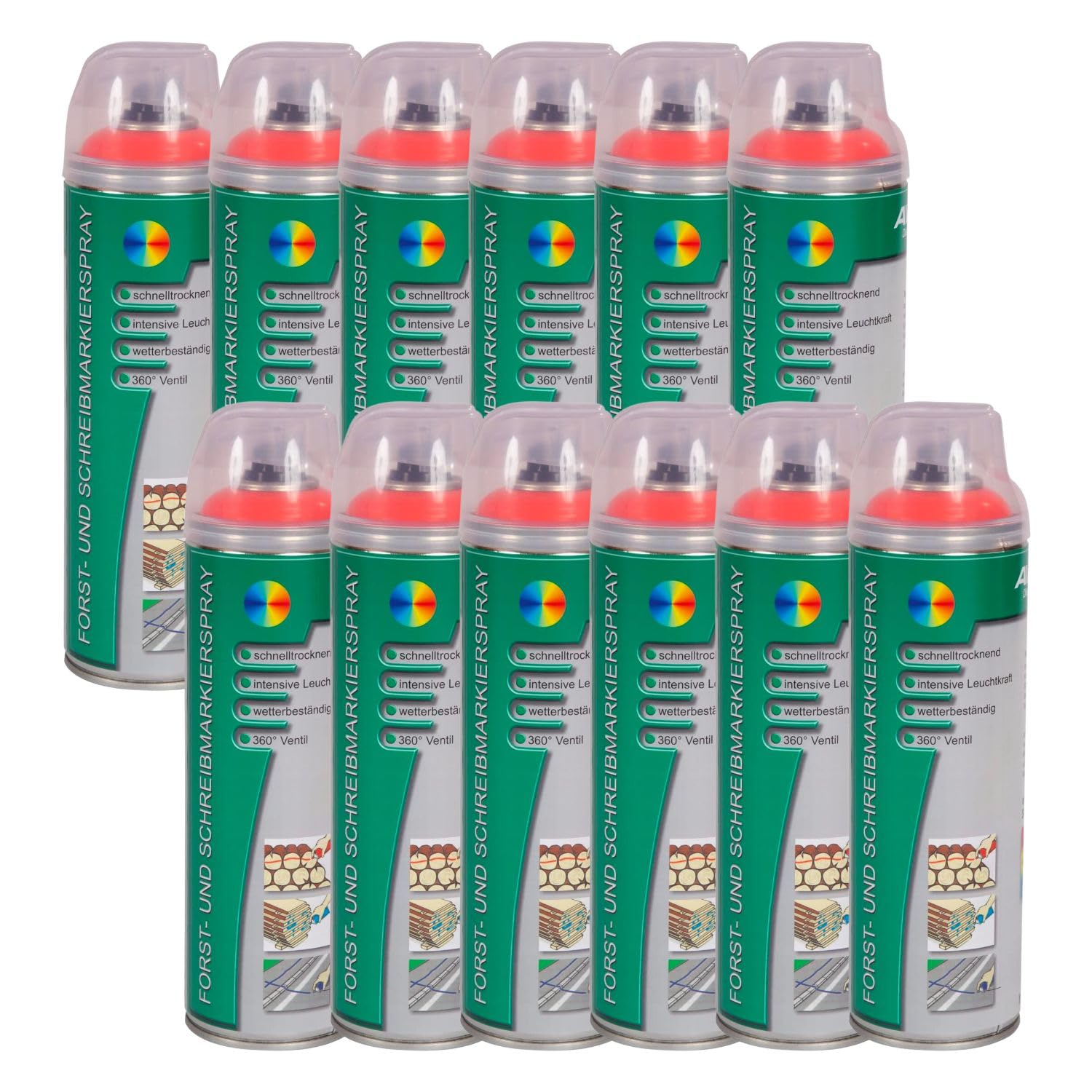 12 x Forst-Markierungsspray in Rot 500 ml I 2-3 Jahre sichtbar I präzises Markierspray Forst I umweltfreundliche Sprühfarbe für Holz I fluoreszierende Farbe I Forst Werkzeug