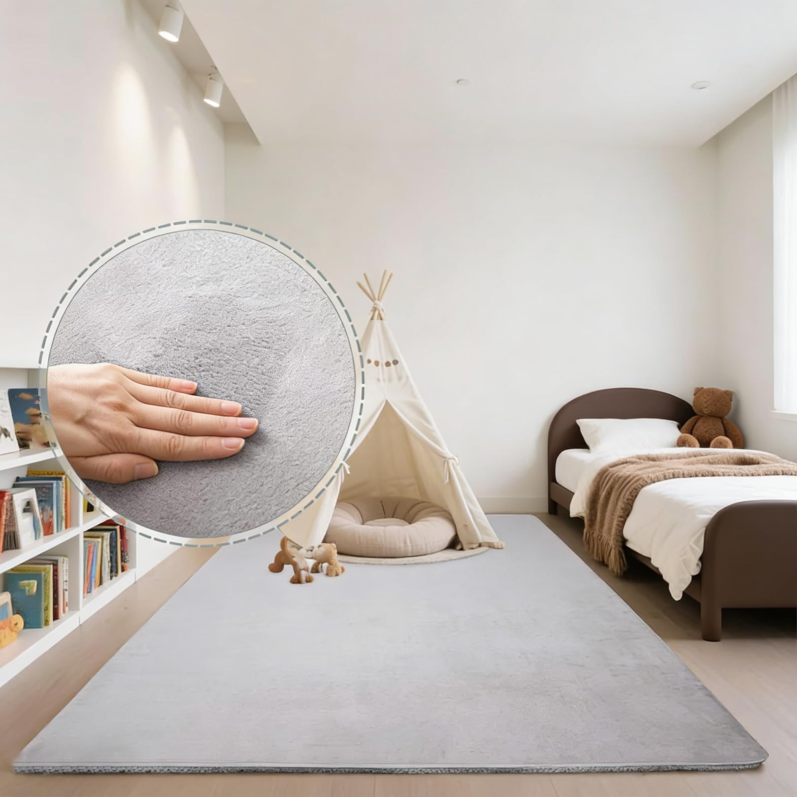 Krabbelmatte Baby Spielmatte Krabbeldecke, 3cm Dicke Kinderzimmer Spielteppich Kinder Teppich 120 x 150 cm Silbergrau, Krabbelmatte Baby Groß, Rutschfester Korallensamtteppich