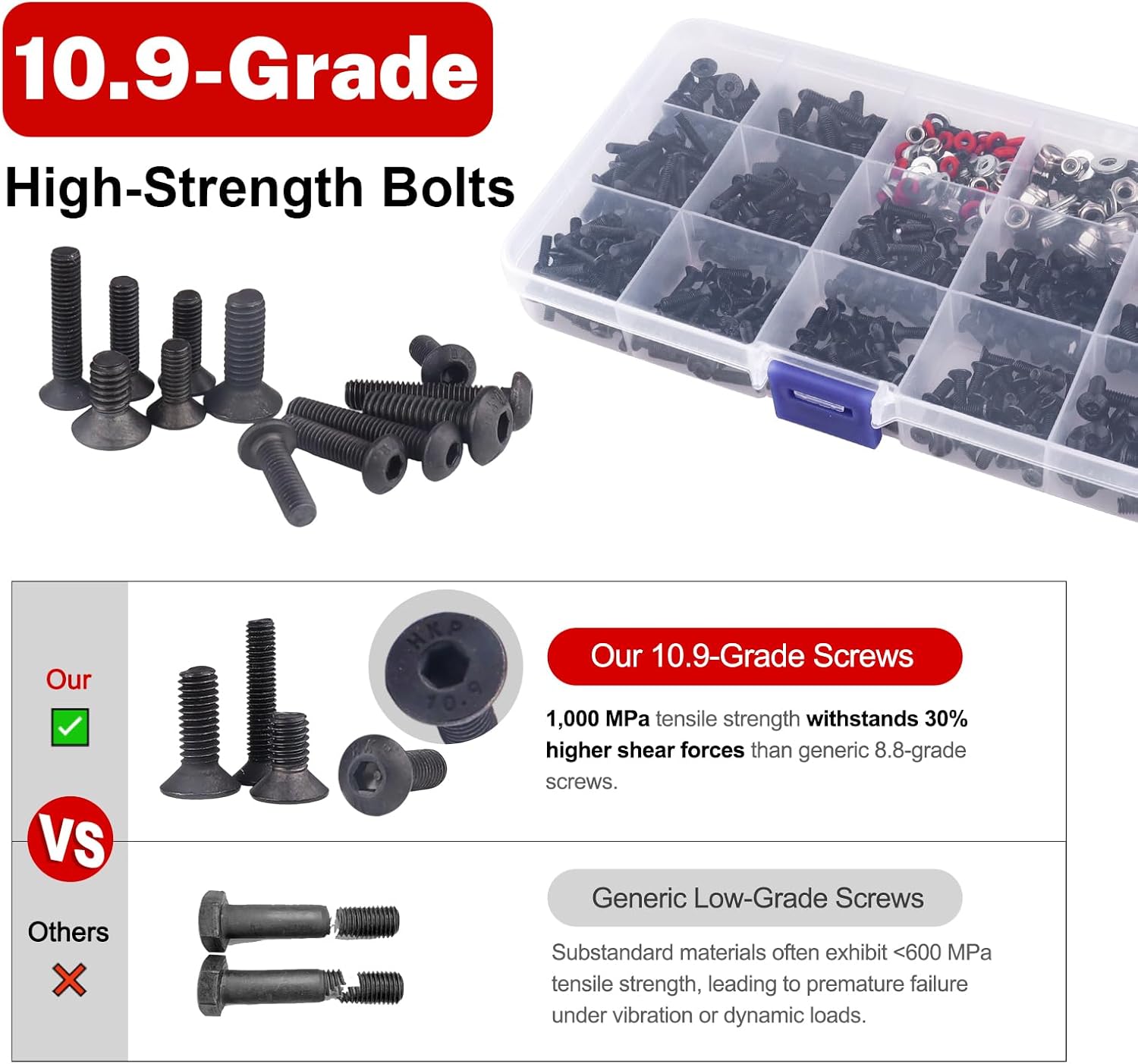 HobbyPark RC Car Screws Kit 530pcs & Tools Screw Driver Set 1/4 inch Hex Handle 1.27/1.5/2.0/2.5mm Hex Nut Driver 7mm Phillips Bit