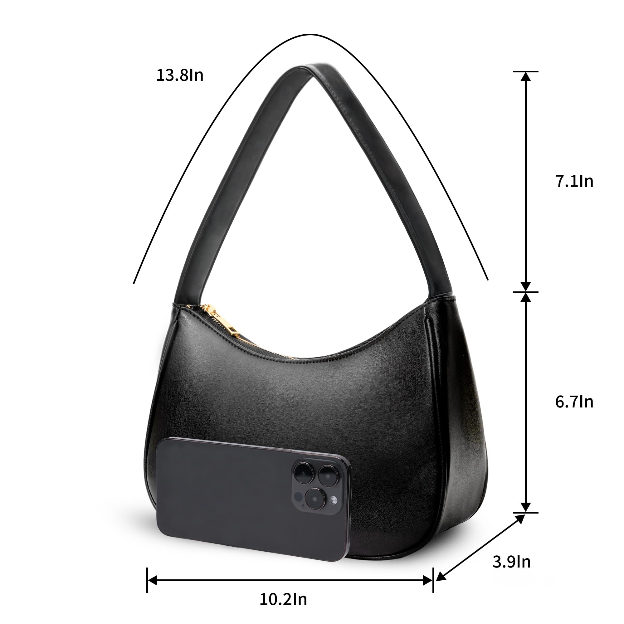 Women's Shoulder Bags, Small Hobo Tote Elegant Clutch Purse with Zipper Closure(Black)
