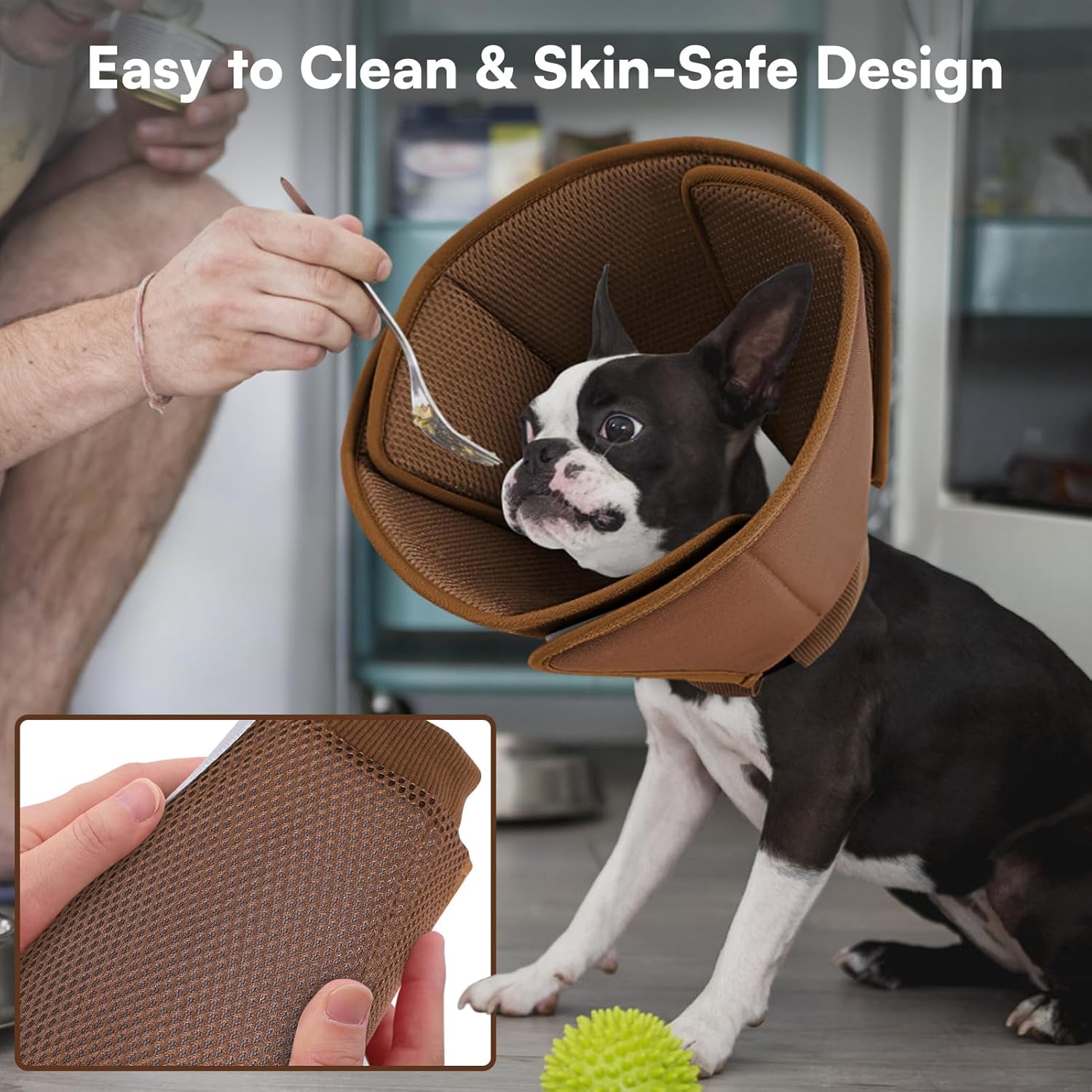 Queenmore Soft Dog Cone Collar,Comfortable Cones for Small Dogs/Cat to Stop Licking After Surgery, Comfy Elizabethan Collars, Neuter Recovery Ecollars of Shame Alternatives,Coffee,M