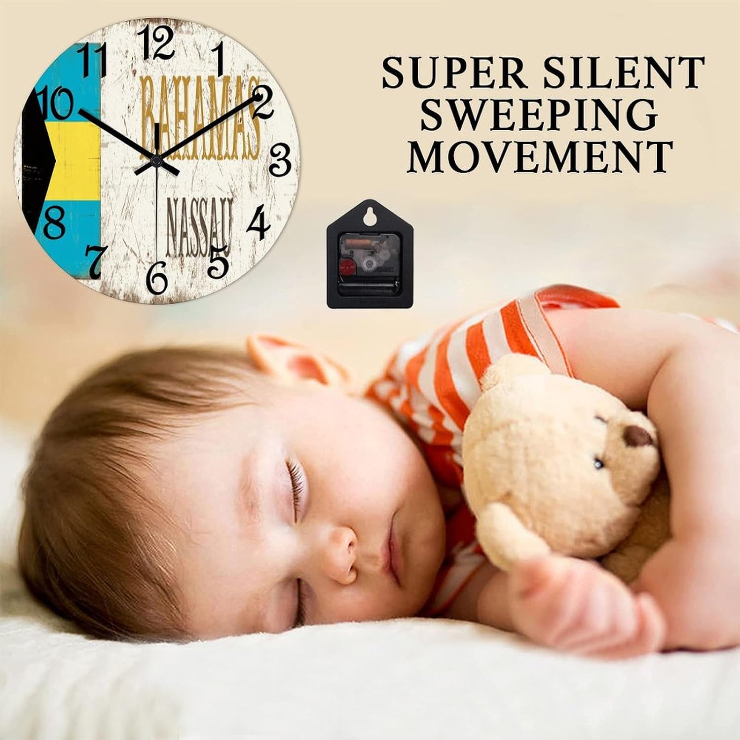 15 Inch PVC Wall Clock Bahamas Nassau Digital Wall Clock Bahamas National Flag Large Clock Wall Decorations for Bedroom Office School Decorations