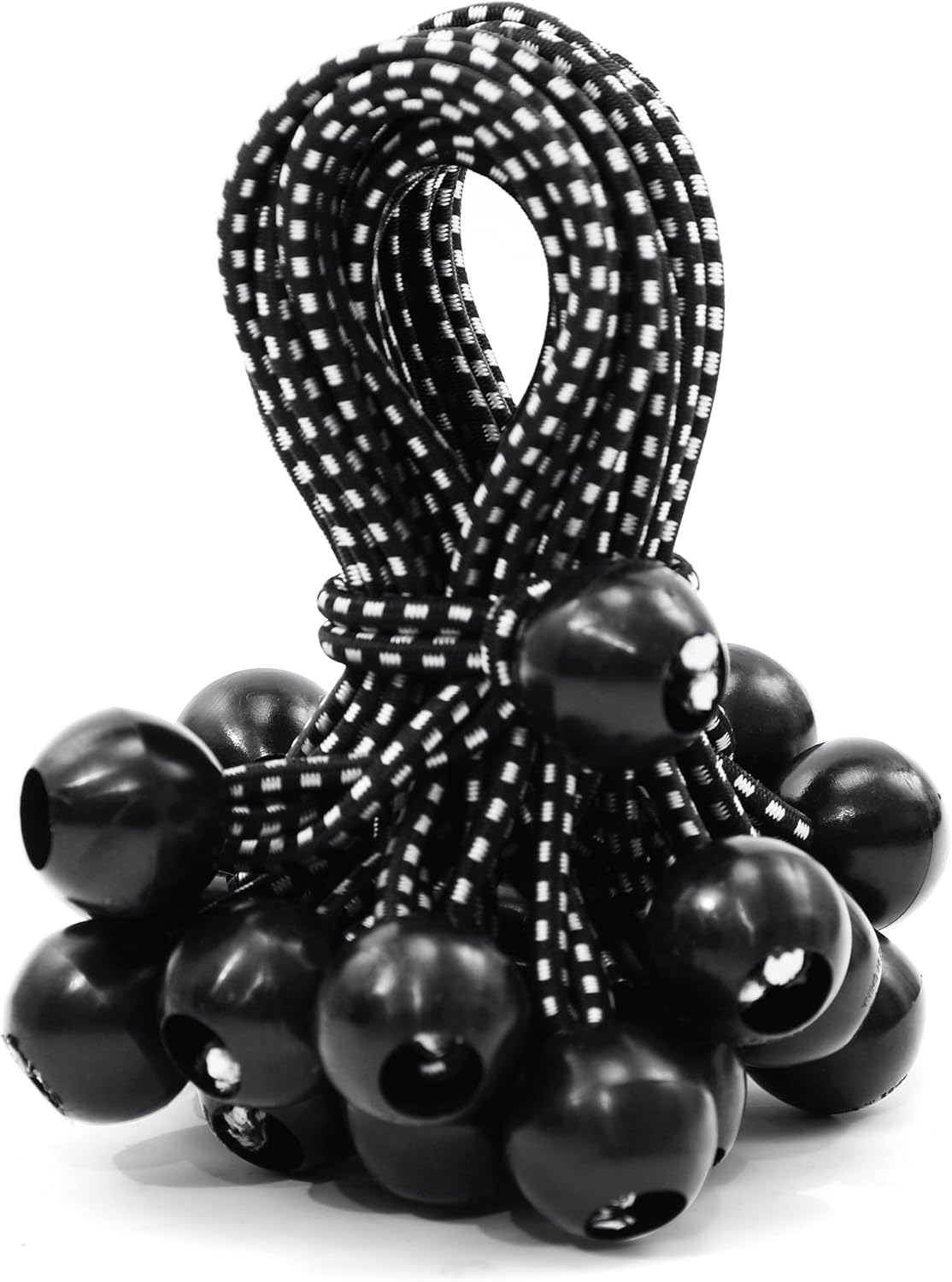 A ANTELOPE 25-Pack Ball Bungee Cord, 6" Heavy Duty Bungee Cord of Canopy Tarp Balls for Camping, Tent, Cargo, Fixed Lines and Hoses, Patio Umbrellas, Awnings (Black & White)