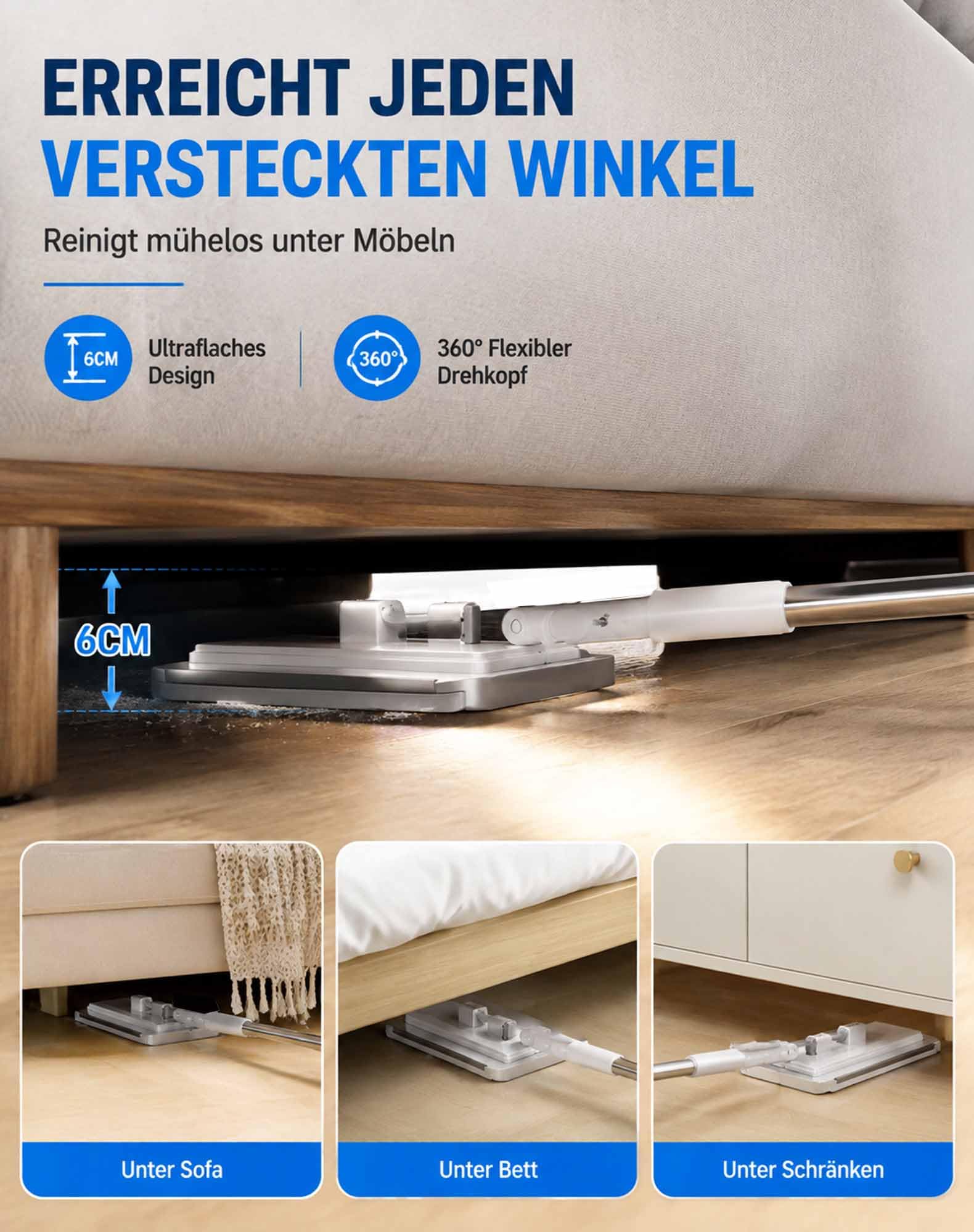 Velorin Mop, Verhindert Schmutzige Hände, Verbesserter Freihand Mop，Weiß