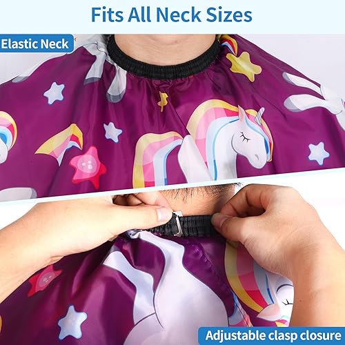 Miniatura 61 de Capa de peluquería para niños con cepillo para el cuello, capa profesional de corte de pelo con cierre a presión ajustable