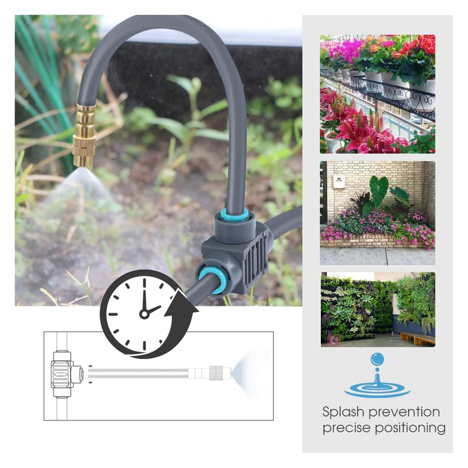 1/4 ''Flessibile regolazione rotativa a 360° Ugello in ottone Set di irrigazione Collegamento rapido Atomizzazione automatica Sistema di irrigazione del giardino(A-30m)