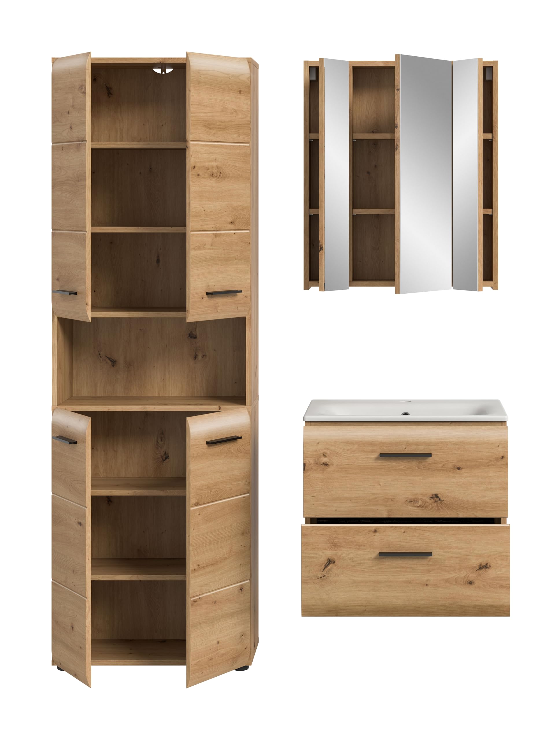 xonox.home – 3 TLG. Kompakte Badkombination Ice 135x185x46 cm in Korpus und Front Artisan Oak Nachbildung – Stilvolles Möbel-Set für Moderne Badezimmer – pflegeleicht & funktional – Bild 3