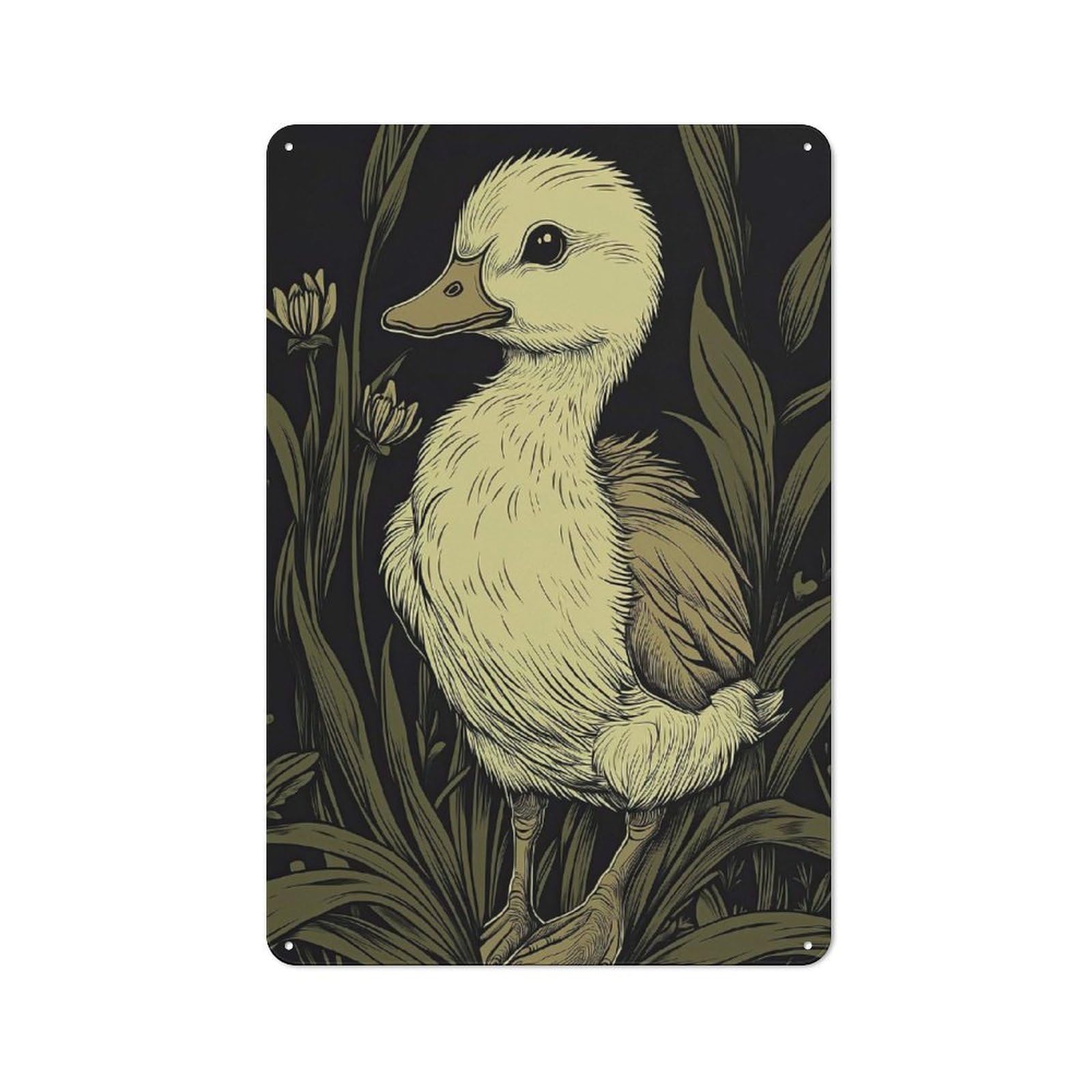 Junmoney Style-8 Metal Plaque 30X20cm With Duckling In Grass For Pub Or Café, Vintage Decor, For Metal Sign Collectors, For Vintage Wall Decor Fans