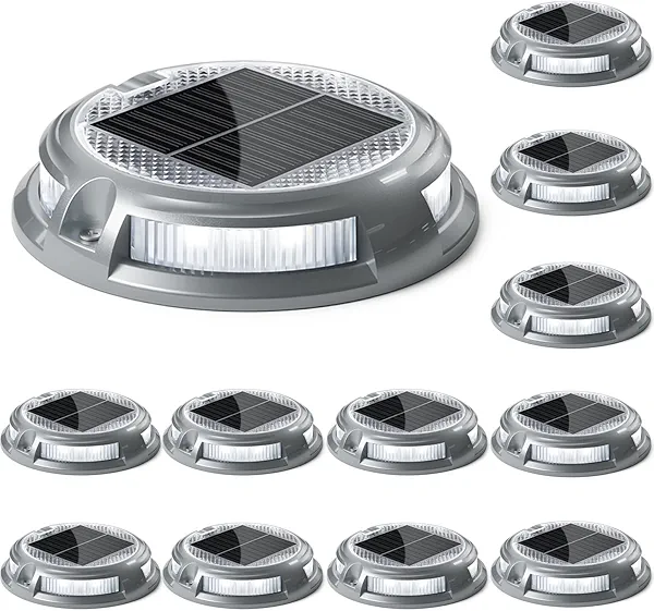 SIEDiNLAR Solar Driveway Lights Outdoor 16 LEDs 9 Modes, Dock Markers Deck Lights Waterproof Warning for Driveway Step Walkway Pathway Ground Yard Garden, RGB (12 Pack)