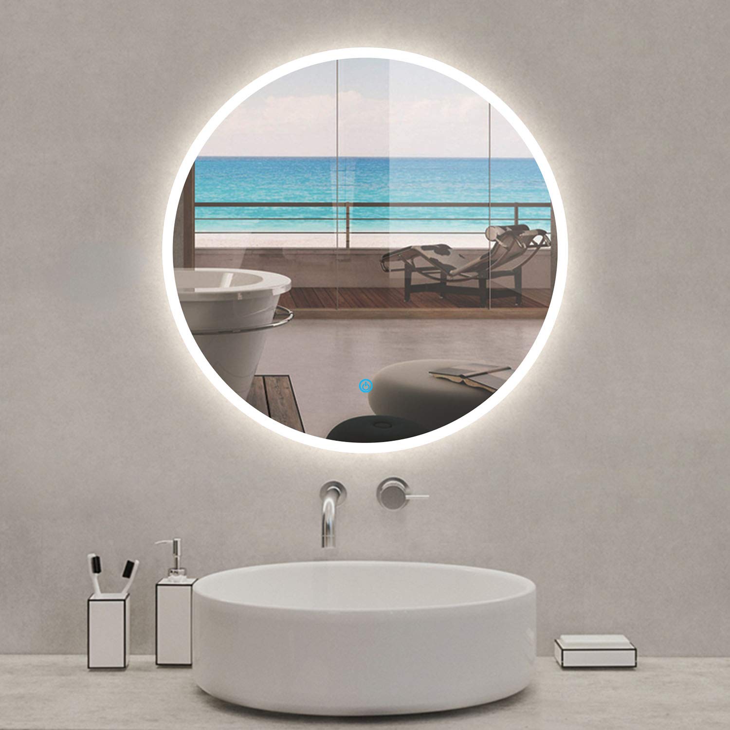 AICAit Espejo Redondo de Baño 80x80cm con Iluminación Led Interruptor Táctil Espejo de Pared con Función Antivaho Baño y Dormitorio