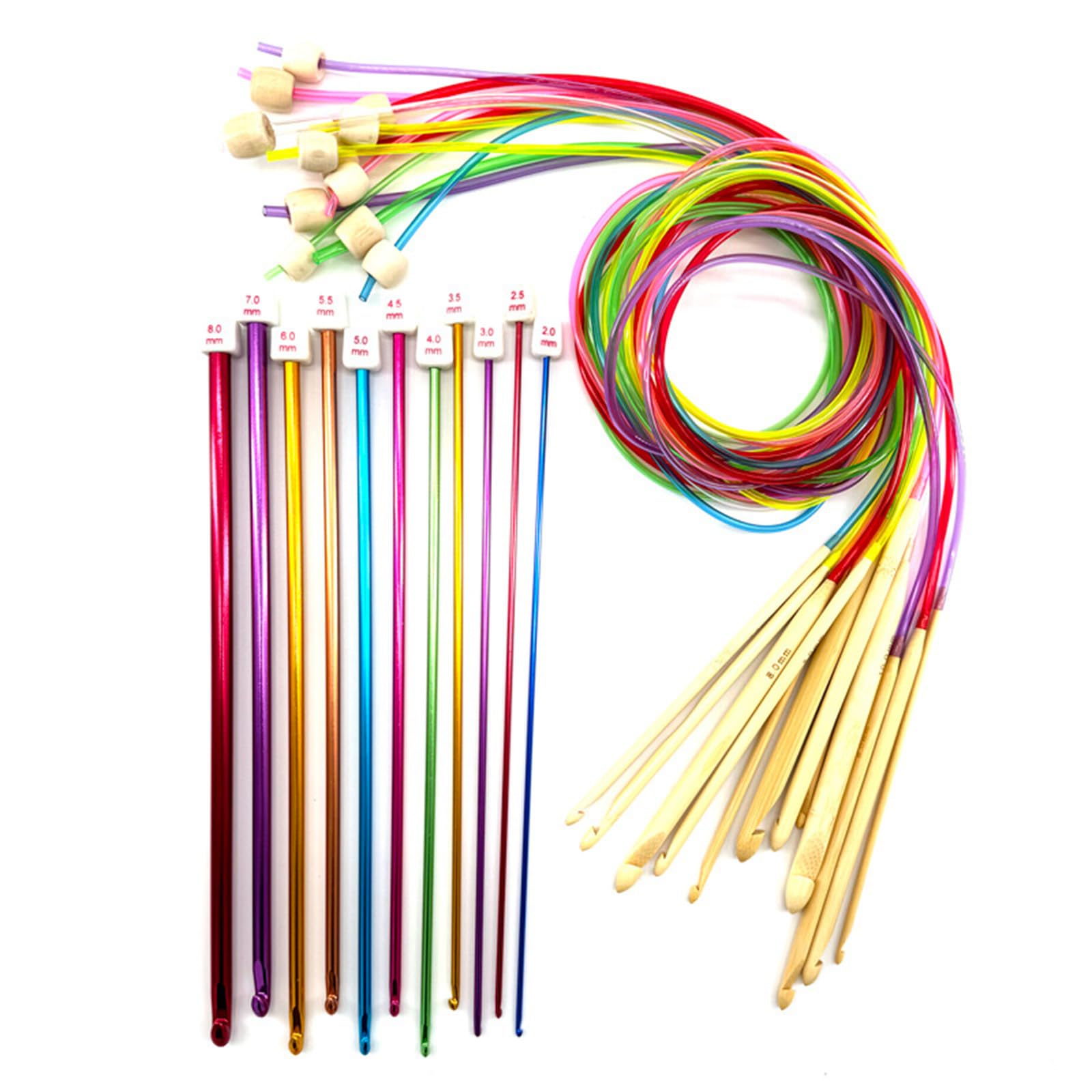 LiRRvb 23 Pcs Colourful Tunisian Crochet Hook with Rope 2.0-8.0 Mm Afghan Crochet Hooks for Weaving Blanket Scarves