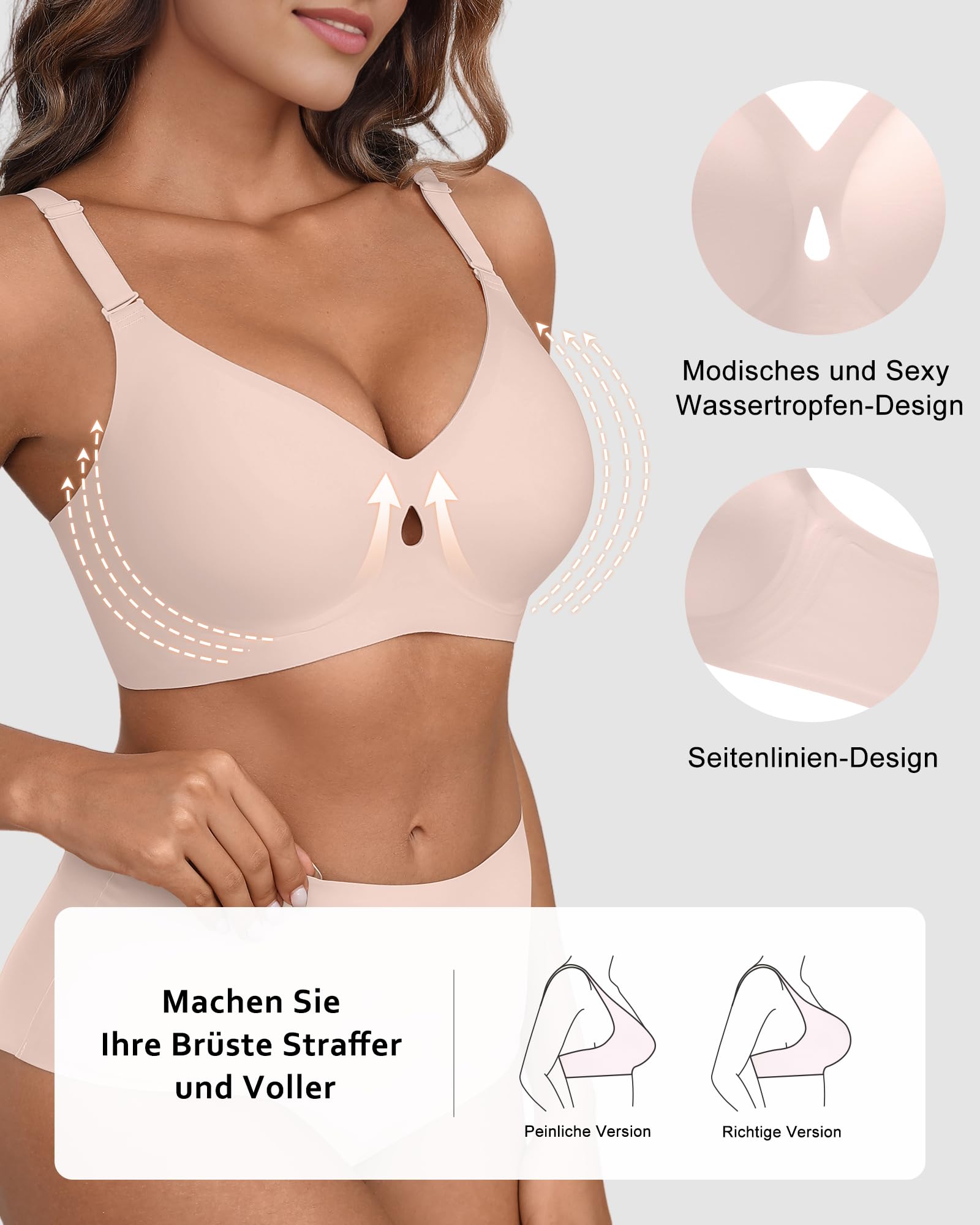 SHARICCA Gładki biustonosz damski, bez fiszbinów, bezszwowy biustonosz push-up z modnym otworem bezszwowy, wygodny, miękki braletka, biustonosz bez fiszbinów, z wyściełanym