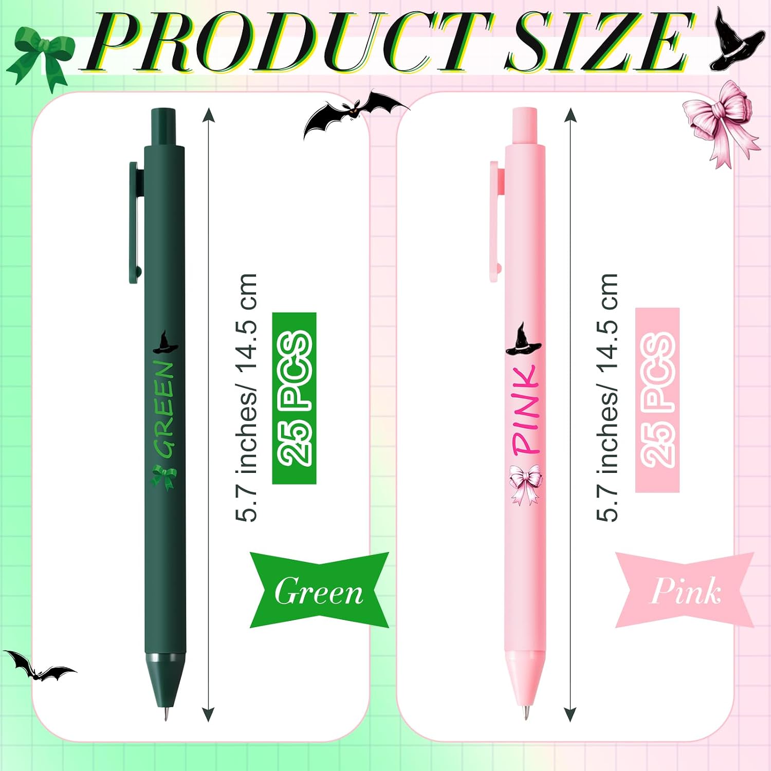 50 Pcs Gel Ink Pens Bulk with Witch Hat Funny Halloween Pink Green Ballpoint Pens Bulk Smooth Writing for Gifts Teacher Student Coworkers Staff Volunteer