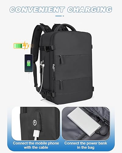 Miniatura 8 de Mochila de viaje para mujer, aprobada por aerolíneas, bolsas de mano para artículos personales, A-Negro, Mochilas de viaje