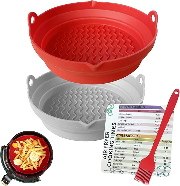 Air Fryer Silicone Pot, 2 Pack Reusable Silicone Air Fryer Liners, Air Fryer Accessories, Kitchen Accessories Replacement for Disposable Parchment Paper Liner, Compatible with Ninja, Tower, COSORI