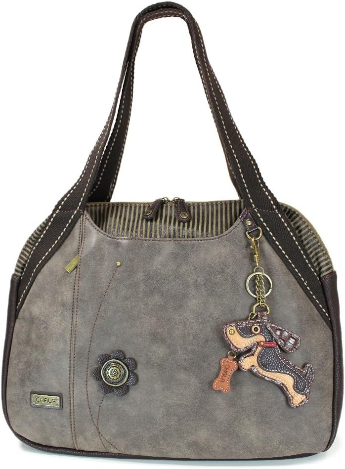 CHALA Handbags Stone Gray large Tote Bag with Doggie Key fob (Wiener Dog)