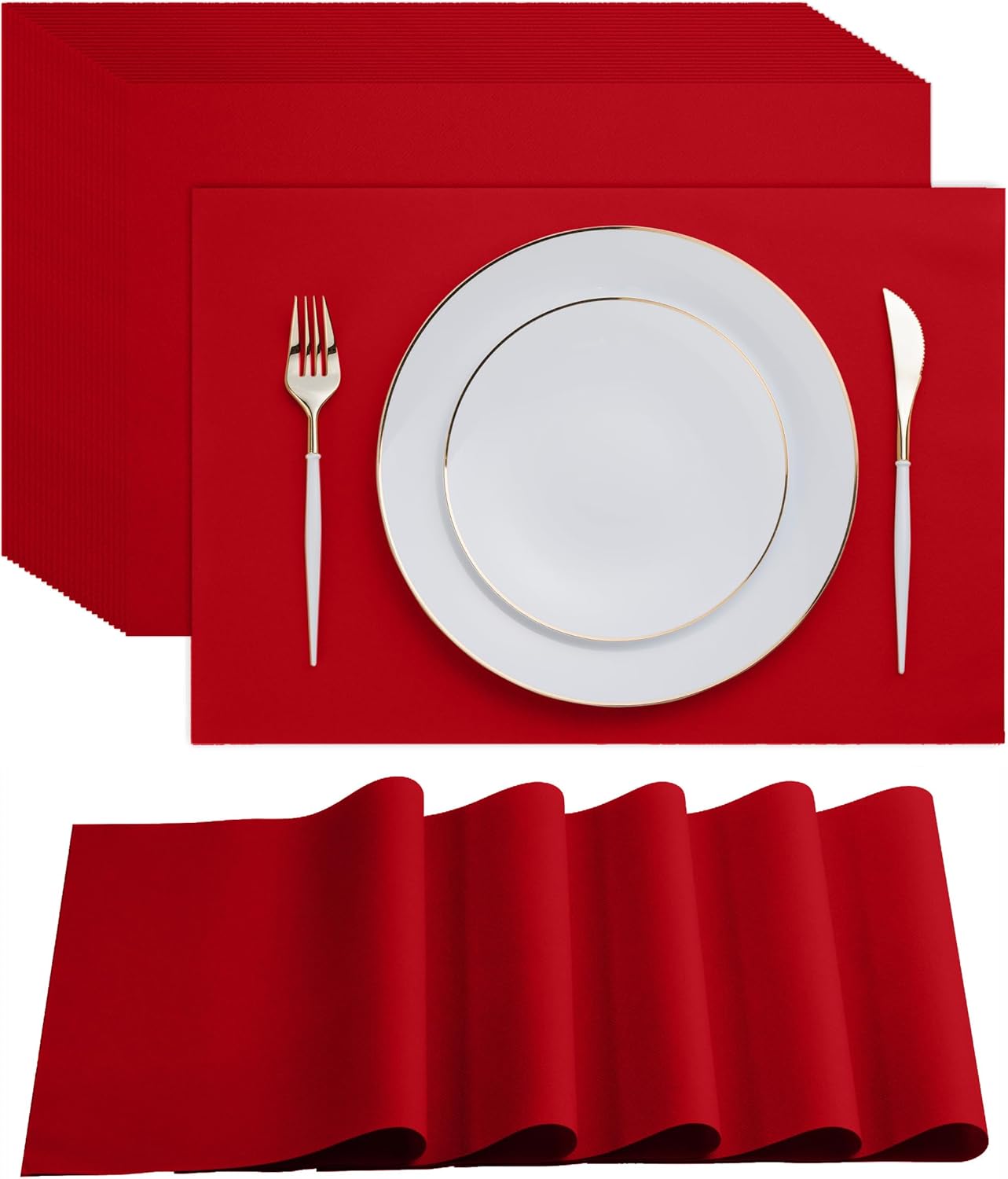 Disposable Red Paper Placemats for Dining Table 100Pack 18" x 12" ClothLike