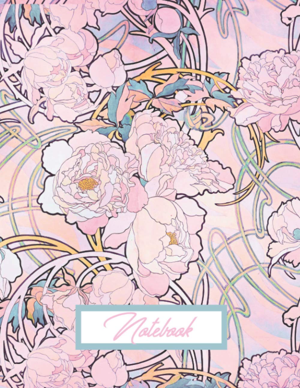 Notebook Alphonse Mucha - Peonies Pink - College Ruled 8.5"x11" - 110 Pages