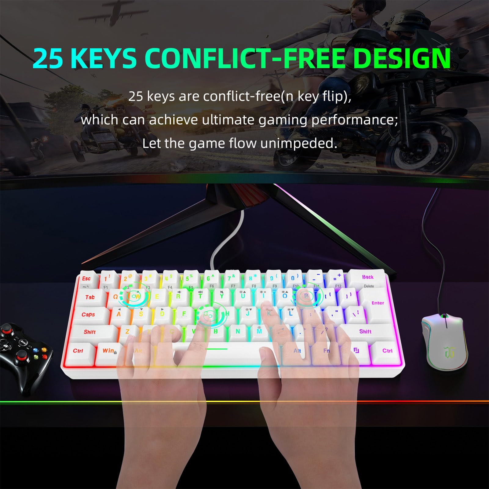 GOWENIC Tastiera da gioco RGB e mouse Combo con tappetino per mouse, design ergonomico con retroilluminazione personalizzabile, interruttori meccanici, tastiera da gioco, mouse cablato con tappetino