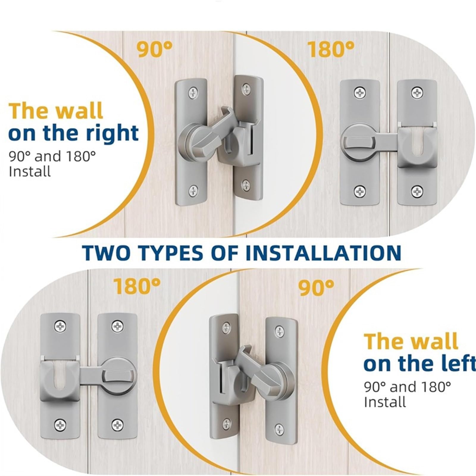 Chiusura della porta 90/180 Degree Flip Door Lock Slid Barn Bolts Home Security Sliding Doors Latch Small Gate(Mix color-3pcs)