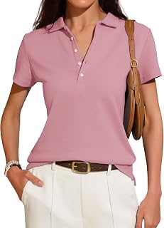 Women's Short Sleeve Polo Shirts 2025 Summer Collared V Neck Button Down Blouse Business Casual Tops
