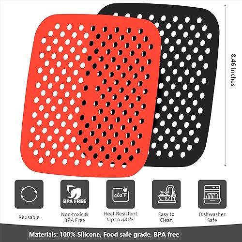 Miniatura 2 de Revestimientos de silicona para freidora de aire, revestimientos cuadrados reutilizables de 8.5 pulgadas, 4 reemplazos de pergamino gris