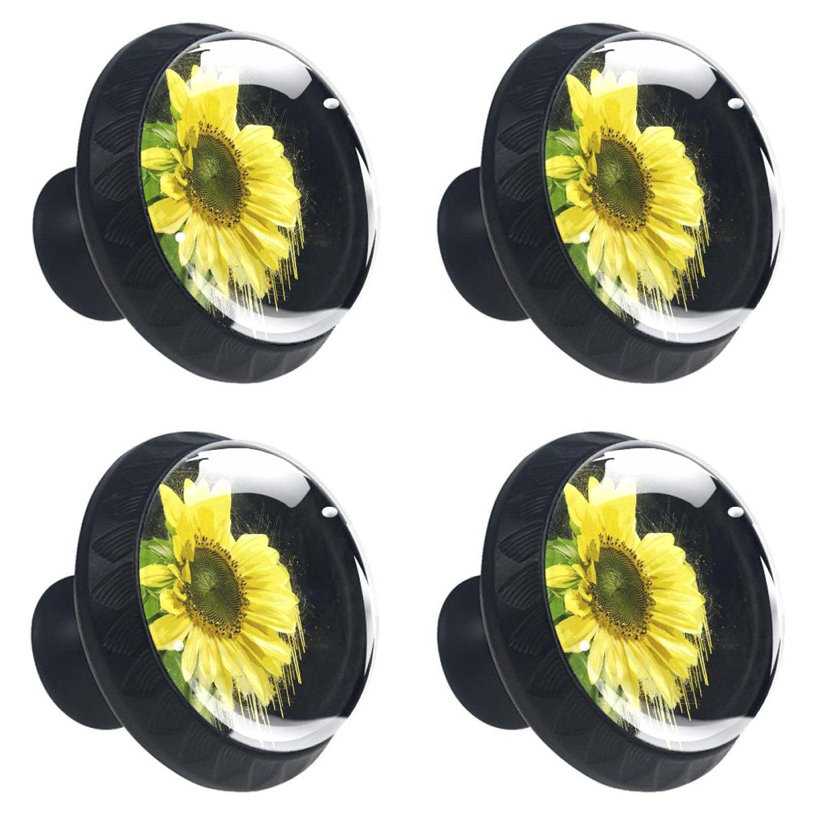 Boutons de placard en verre de qualité supérieure noir et tournesol
