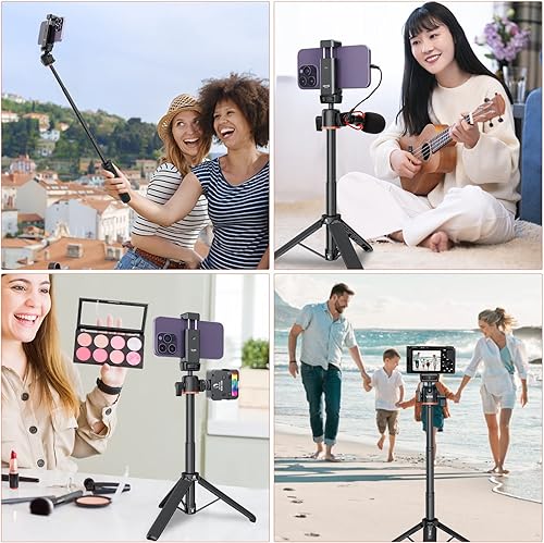 Miniatura 6 de UURIG Mini trípode extensible de 22 pulgadas para teléfono con control remoto trípode para selfie cabeza de bola de 360 trípode de cámara con clip