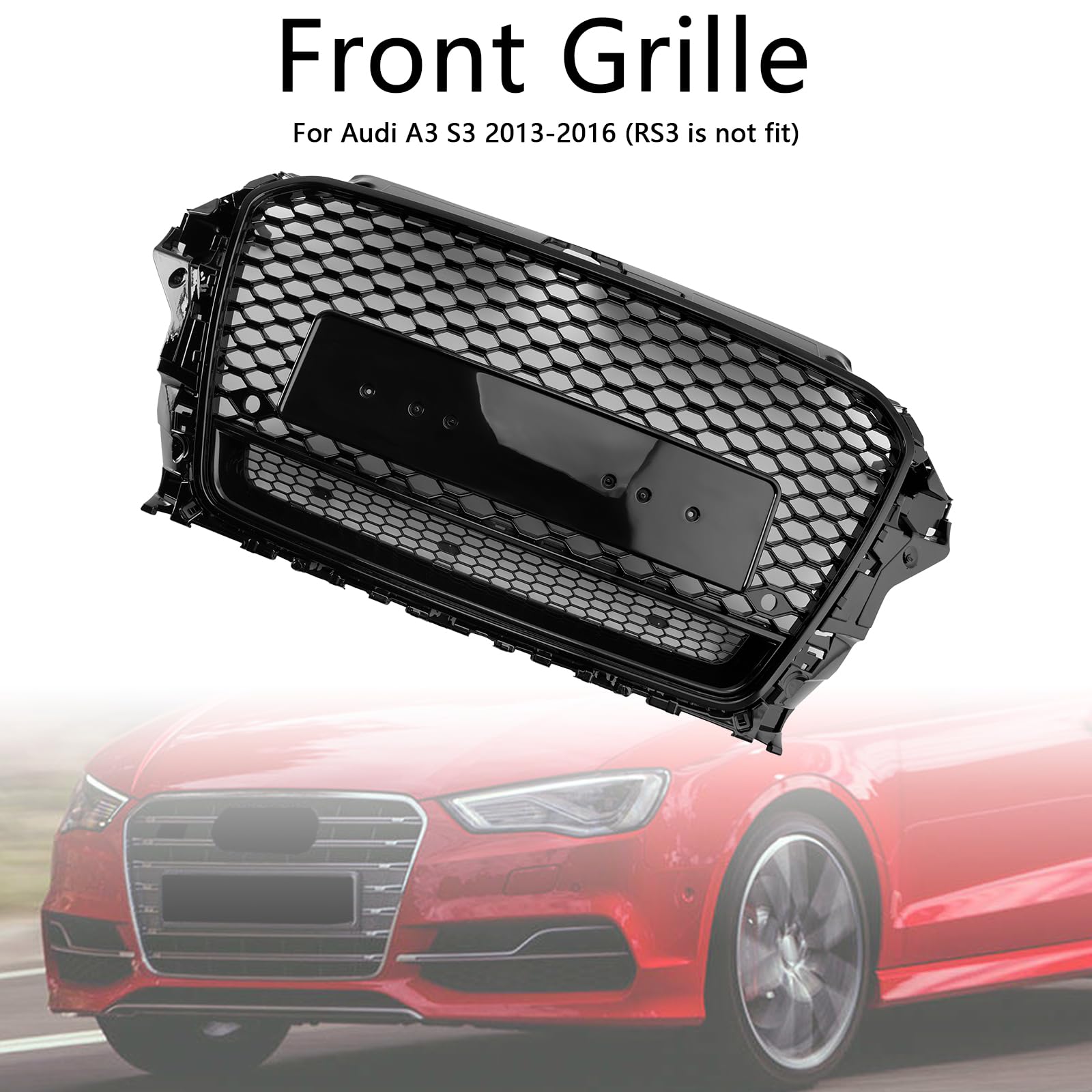 Griglia paraurti Anteriore RS3 Style Front Henycomb Bumper Grille Fit for Audi A3 S3 2013-2016 W/Quattro