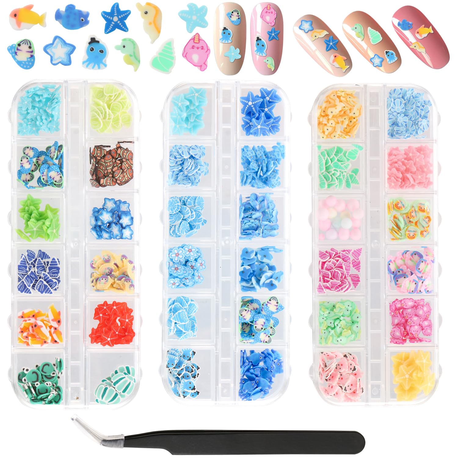 Amazon.com: 3 Boxes 3D Mixed Ocean Theme Nail Art Polymer Clay