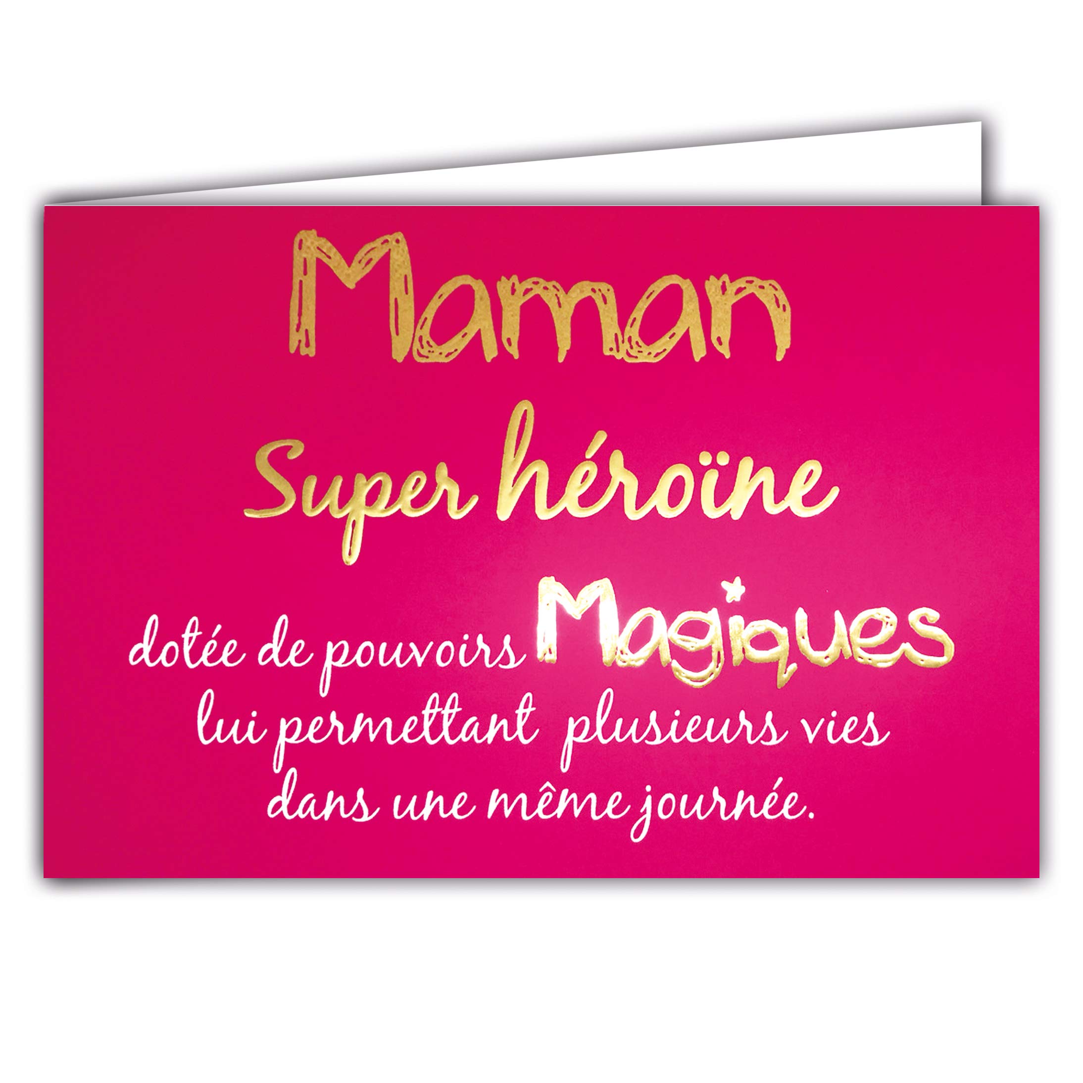 Afie 69-5103 Card for a Super Heroin Mum with Magical Powers Gold Words Shiny Pink Background Delivered with Envelope Card Format Closed 17 x 11.5 cm