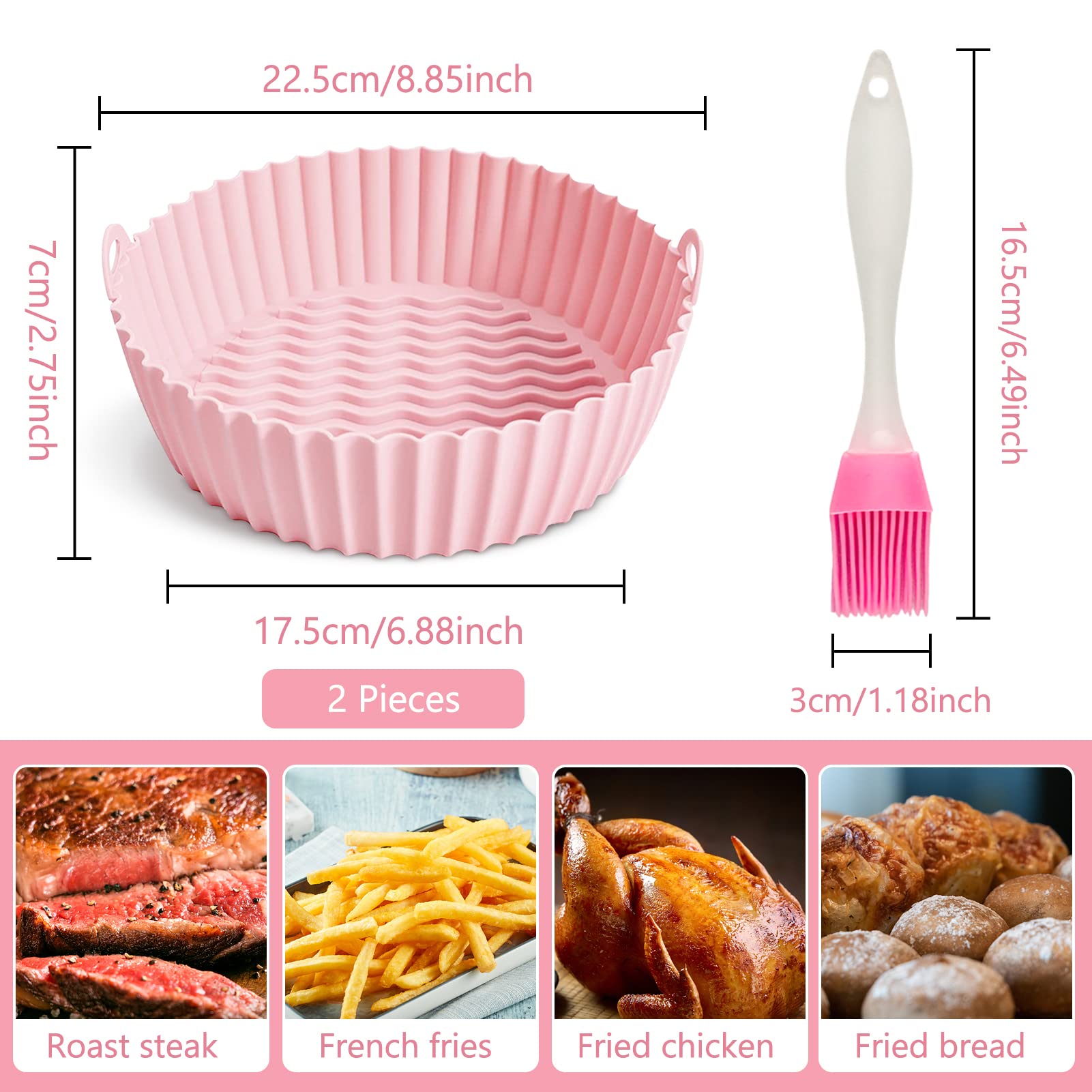 2 PZS Olla De Silicona Para Freidora De Aire, Accesorios Airfryer, Cesta De Silicona De Freidora Aire Reutilizables Para Horno, Microondas, Molde Para Pasteles, Vaporizador (Rosa