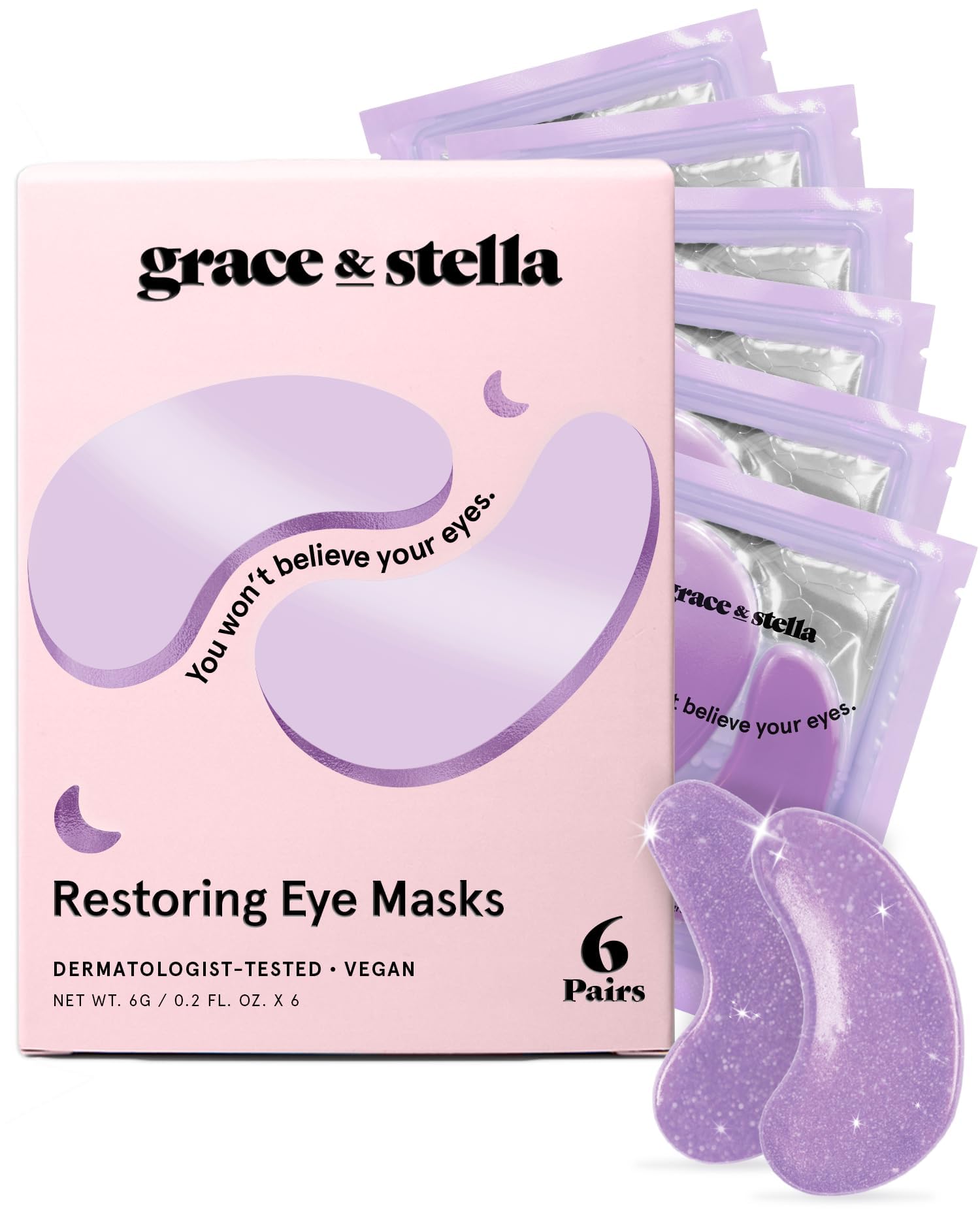 grace & stella Retinol Under Eye Patches for Puffy Eyes and Dark Circles, Restoring Gel Under Eye Masks with Hyaluronic Acid - Vegan Cruelty-Free Skincare - Gifts for Teen Girls (Purple, 6 Pairs)