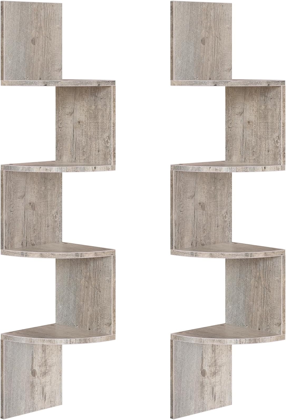 HOOBRO Corner Shelf Wall-Mounted, Set of 2 Floating Corner Shelves, 4-Tier Corner Bookshelves for Wall Decor in Living Room, Bedroom, Bathroom, Home Office, Greige BG25BJP201