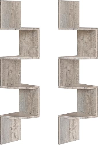 Miniatura 17 de HOOBRO Estante esquinero montado en la pared, juego de 2 estantes de esquina flotantes para pared, estantes esquineros de 5 niveles para sala de