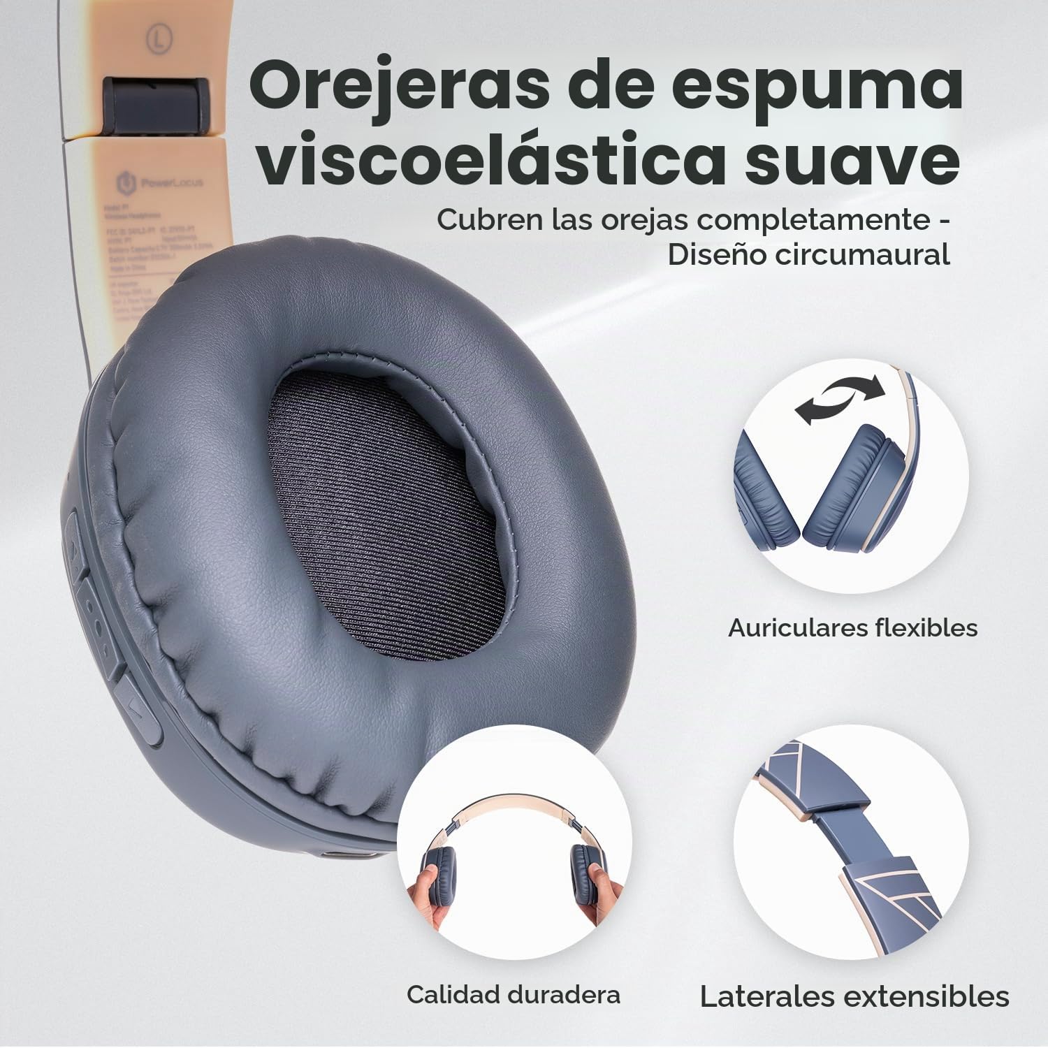 PowerLocus P7 Auriculares Inalámbricos Bluetooth, Cascos Inalambricos, 50 Horas de Reproducción, Auriculares Inalambricos Diadema con Micrófono, Hi-Fi Estéreo Audifonos para Móviles/PC/TV