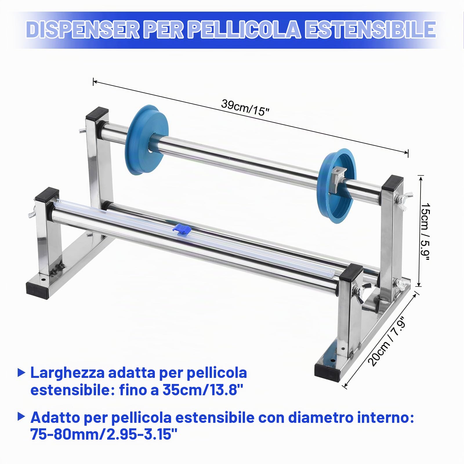 PATIKIL Estensibile Avvolgi Erogatore Estensibile Pellicola Erogatore Macchina Pallet Inox Acciaio con 4pz Pellicola Slide Taglierina per 35 cm/13,8" Estensibile Avvolgibile