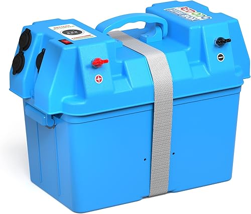 Miniatura 1 de Redodo Caja de batería portátil, grupo 24-27 caja de batería de 12 V, corriente máxima de 60 A, voltímetro integrado, tomas de corriente continua y