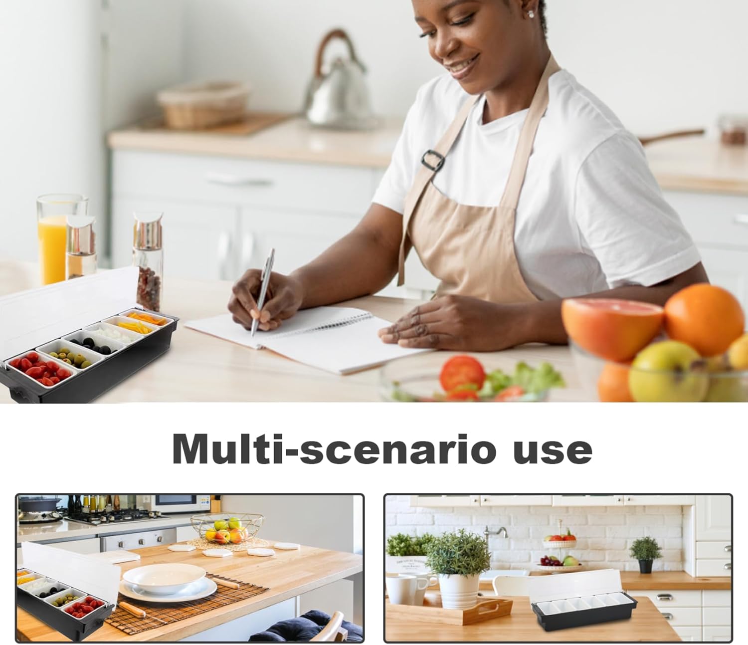 Condiment Holder with Detachable 6 Compartments Plastic Ingredients Condiment Dispenser with Lid Reusable Ice Cooled Pizza Topping Station for Home Restaurant Condiment Holder Condiment Containers wi