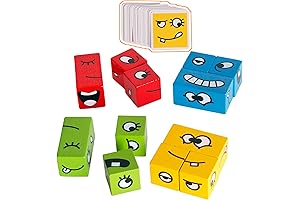 Wooden Expressions Matching Block Puzzles Building Cubes Toy | Moonycozy Game