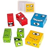 Wooden Expressions Matching Block Puzzles Building Cubes Toy Borad Games Educational Montessori Toys for Kids Ages 3 Years and Up
