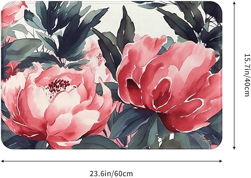 Miniatura 2 de Tapete duradero para puerta delantera, estampado de peonías, primavera, tapete de bienvenida, absorbente, antideslizante, tapete de entrada suave,