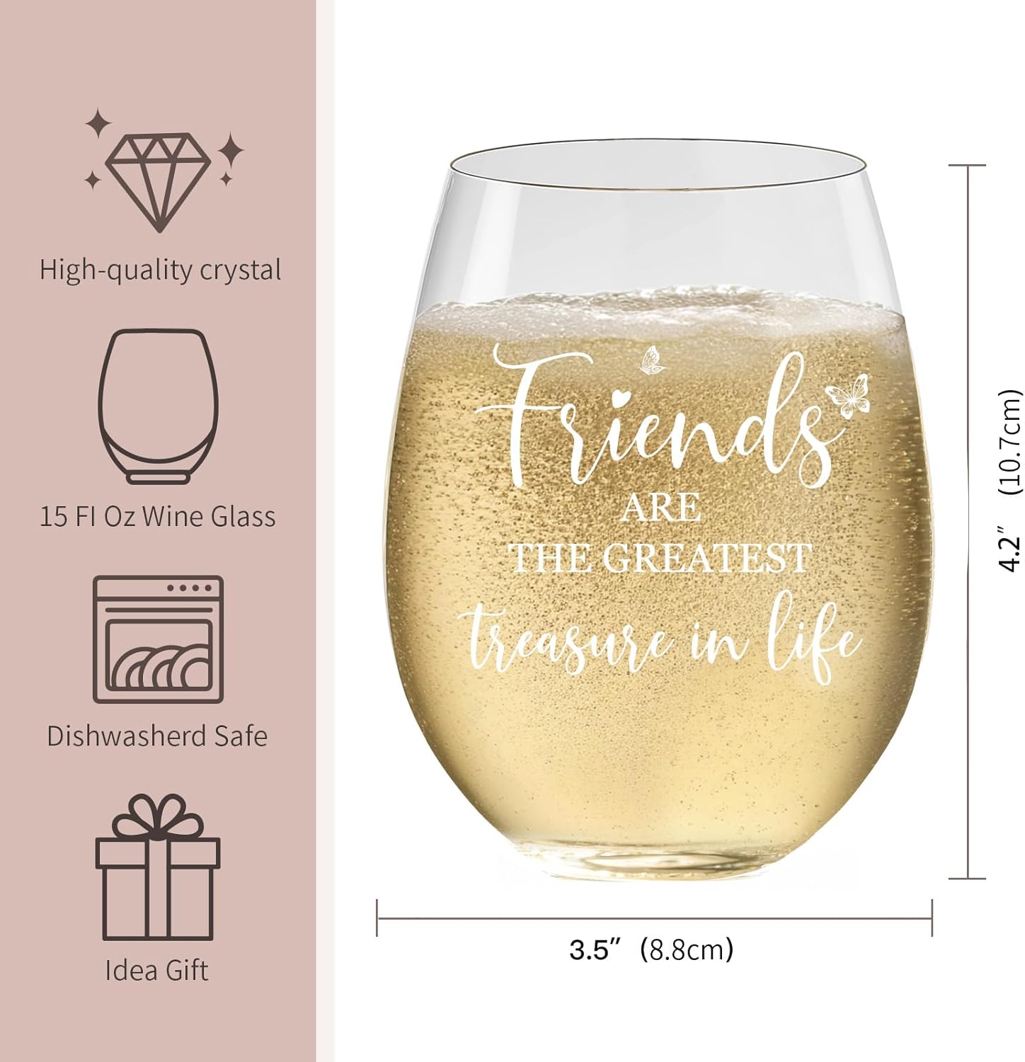 Birthday Gifts for Women Friendship – Wine Glasses – Friends are The Greatest Treasure in Life – Scratch-Resistant Wine Glass, Best Friend Birthday Gifts for Women and Men - Image 5