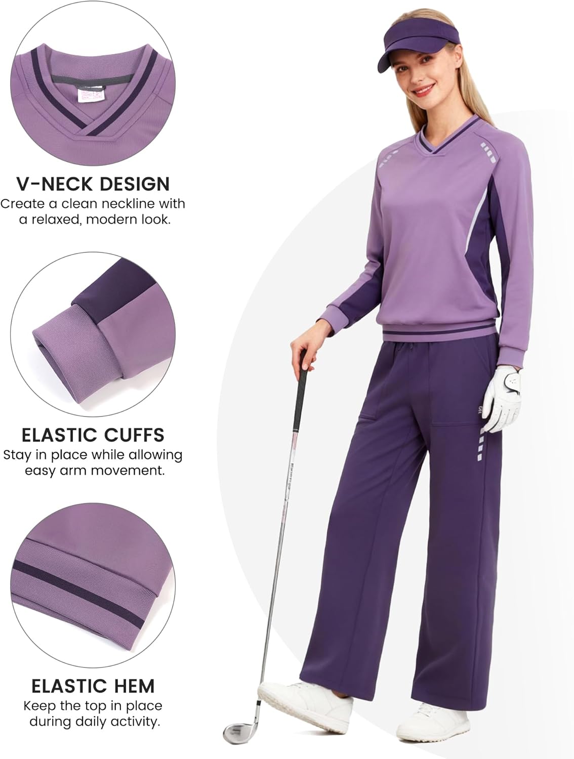 Little Donkey Andy Womens Sweatsuit V Neck Pullover Tracksuit 2 Piece Jogger Outfit Wide Leg Sweatpants Set Matching Suit