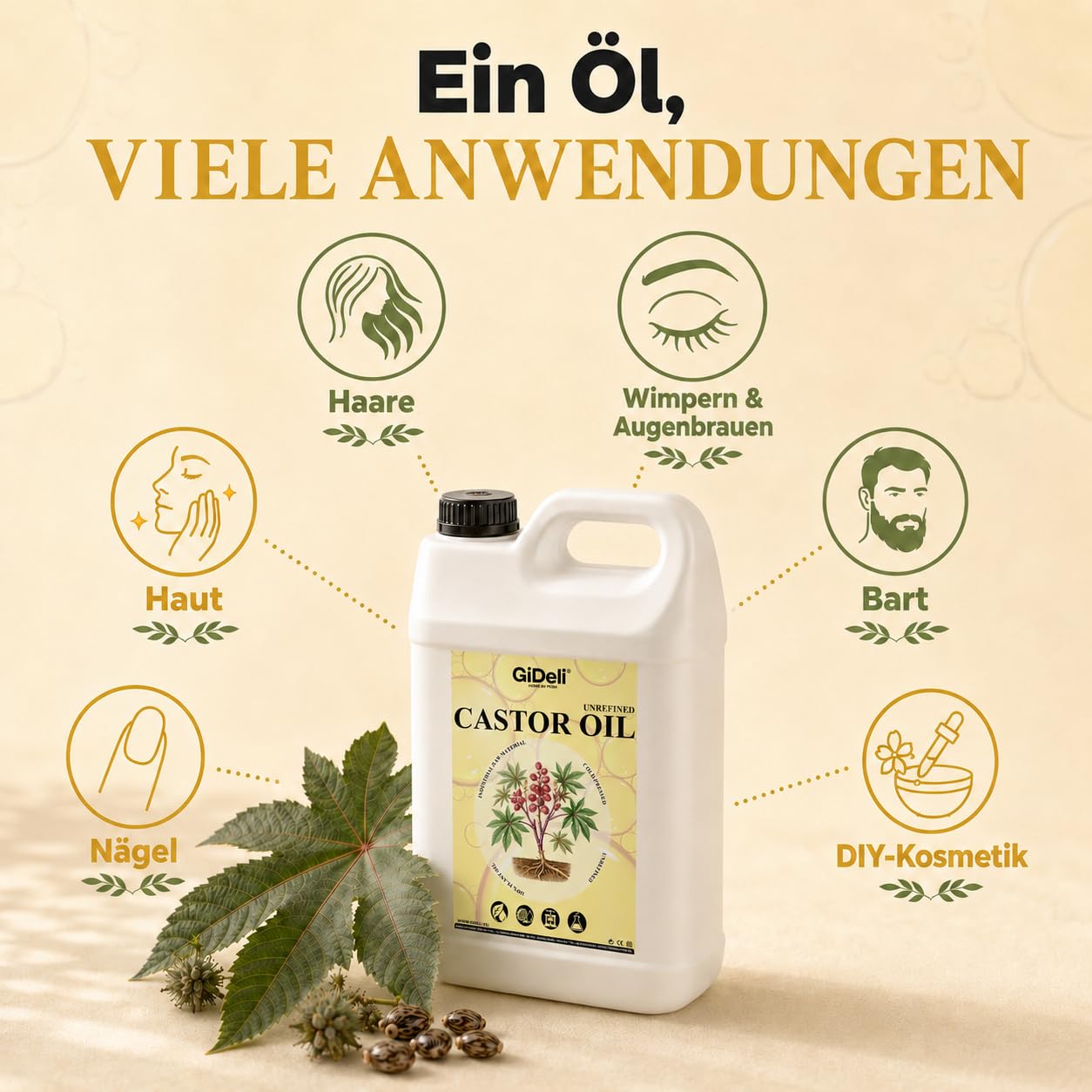 GiDeli Rizinusöl Kaltgepresst 5L Castor Oil Ph. Eur. für Haare und Haut