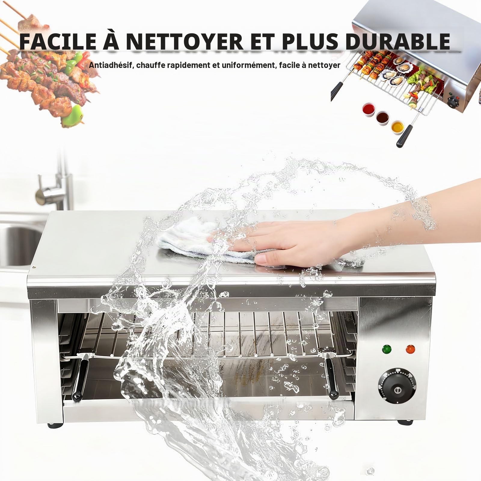 Four Salamandre Électrique Professionnel avec Thermostat, Puissance De 2000 W, Grille Réglable pour Une Cuisson Parfaite, pour Les Pizzas, Les Poulets Rôtis Et Les Steaks