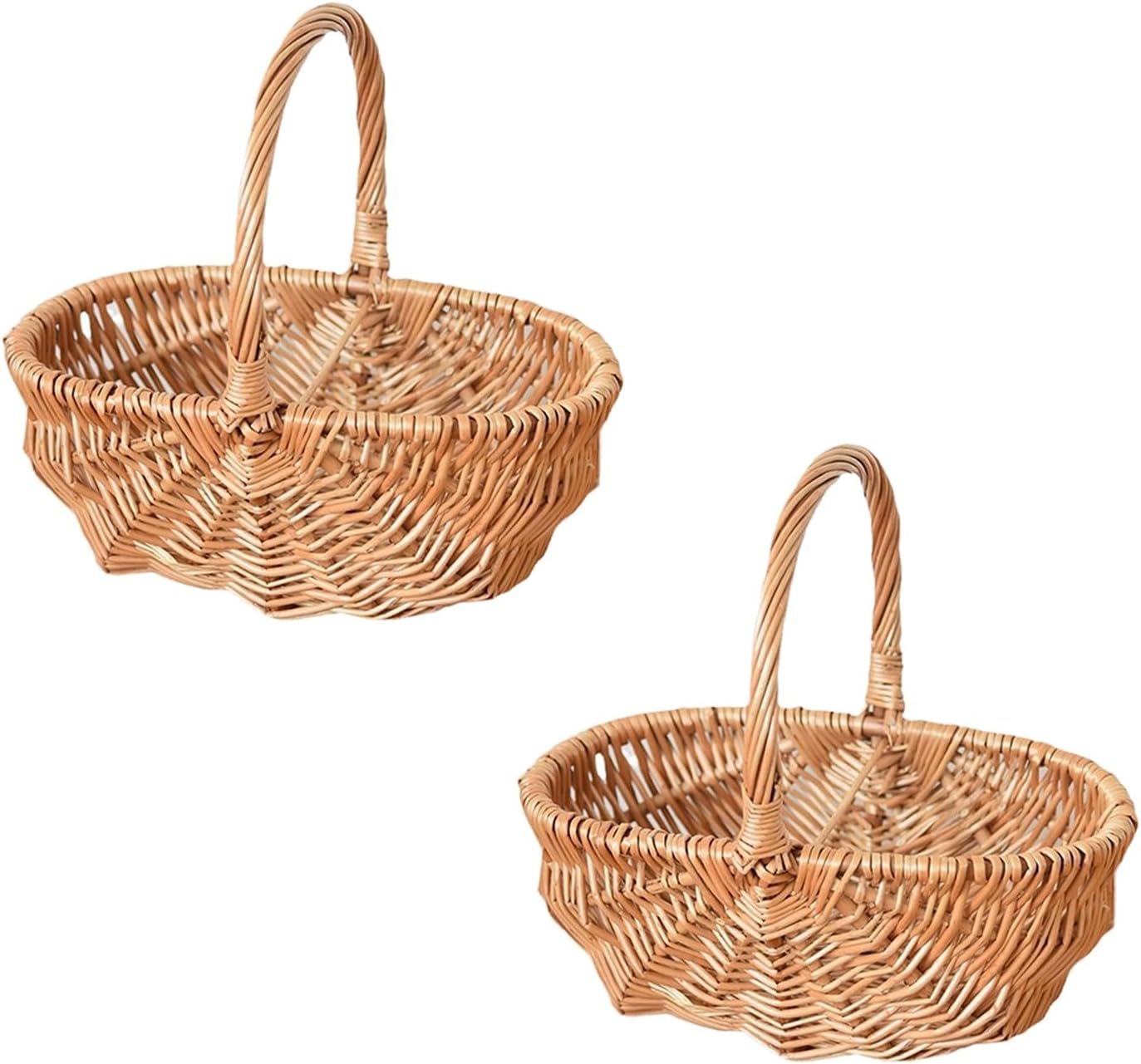 Handwoven Wicker Basket with Ergonomic Handle for Market, L